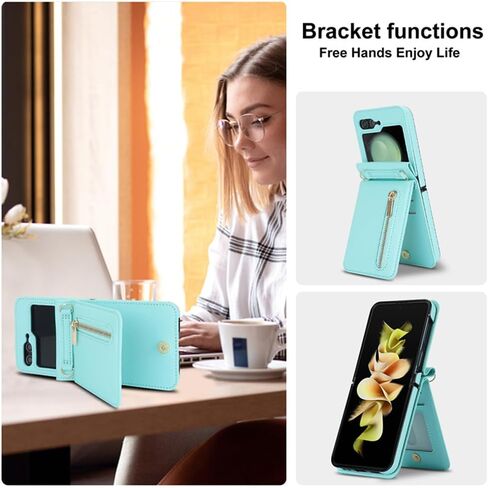 Pu Leather Case for Samsung Galaxy Z Flip 6,Zipper Case,Multifunctional Kickstand, Card Holder,Adjustable Shoulder Strap Flip Case Cover for Samsung Galaxy Z Flip 6 (Blue) in Saudi Arabia