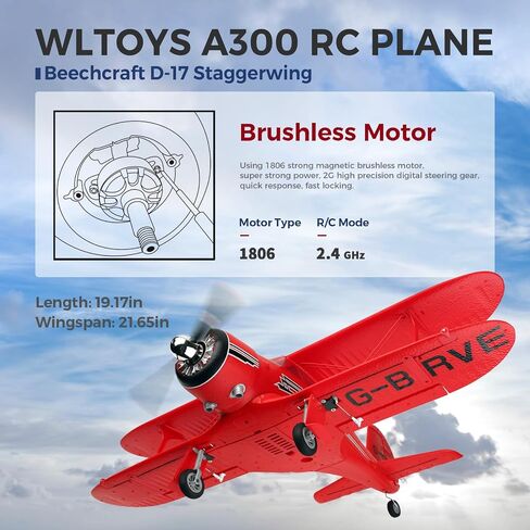 طائرة CKYSCHN WLtoys A300 4-Ch RC، طائرات Beechcraft D-17 RC مع أضواء، طائرات RC بدون فرش 6G/3D مع بطاريتين، 2.4G هدايا طائرات RC للتحكم عن بعد للبالغين (أصفر) in Kuwait