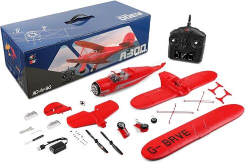 طائرة CKYSCHN WLtoys A300 4-Ch RC، طائرات Beechcraft D-17 RC مع أضواء، طائرات RC بدون فرش 6G/3D مع بطاريتين، 2.4G هدايا طائرات RC للتحكم عن بعد للبالغين (أصفر) in Kuwait