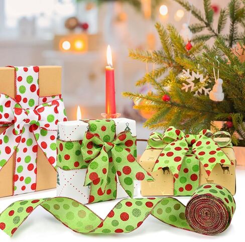 Tenn Well Buffalo Plaid Ribbon, 9.8 Yards 2.5 inch Red and Green Plaid Christmas Ribbon Wired for Christmas Tree, Bow Making, Wreath Making, Holiday Decoration in Saudi Arabia