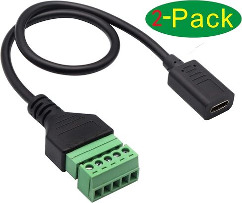 zdyCGTime Type C USB Screw Terminal Block Connector Cable 2.0 Type C USB Male Plug to 5 Pin Way Female Bolt Screw with Shield terminals Pluggable Type Adapter Connector Converter Cable（30CM2Pack Male in Kuwait