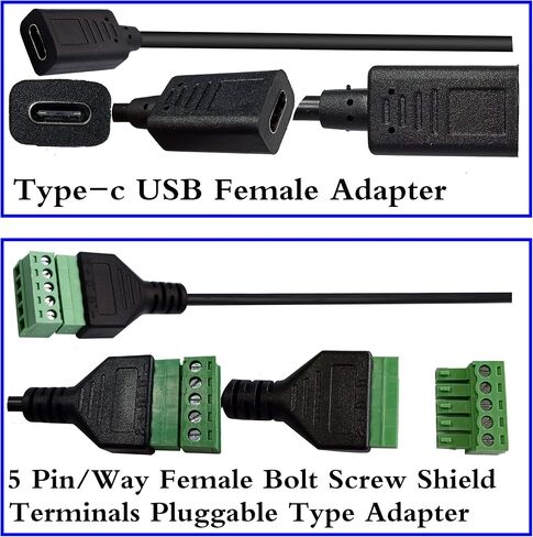 zdyCGTime Type C USB Screw Terminal Block Connector Cable 2.0 Type C USB Male Plug to 5 Pin Way Female Bolt Screw with Shield terminals Pluggable Type Adapter Connector Converter Cable（30CM2Pack Male in Kuwait