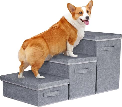 Dog Stairs with Storage, 4-Step Folding Pet Steps for Small Dogs and Cats, Pet Steps Storage with Zip, Pet Stairs for High Bed, Couch and Car Ramp (Beige, 4 Steps no Condo) in Saudi Arabia