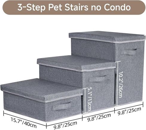 Dog Stairs with Storage, 4-Step Folding Pet Steps for Small Dogs and Cats, Pet Steps Storage with Zip, Pet Stairs for High Bed, Couch and Car Ramp (Beige, 4 Steps no Condo) in Saudi Arabia