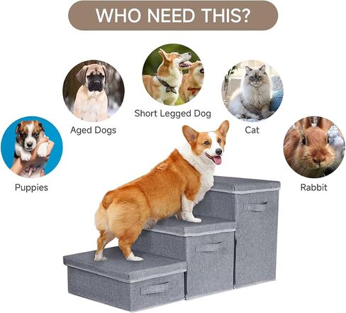 Dog Stairs with Storage, 4-Step Folding Pet Steps for Small Dogs and Cats, Pet Steps Storage with Zip, Pet Stairs for High Bed, Couch and Car Ramp (Beige, 4 Steps no Condo) in Saudi Arabia
