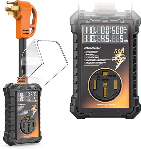 RV Surge Protector 50 amp ، 16000 joules surge guard حماية مع غطاء مقاوم للماء ، أوتوماتيكي فوق/تحت الجهد ودرجة الحرارة ، 6 في 1 شاشة LED لمقطورات السفر in Kuwait