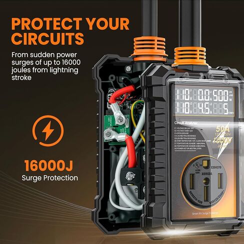 RV Surge Protector 50 amp ، 16000 joules surge guard حماية مع غطاء مقاوم للماء ، أوتوماتيكي فوق/تحت الجهد ودرجة الحرارة ، 6 في 1 شاشة LED لمقطورات السفر in Kuwait