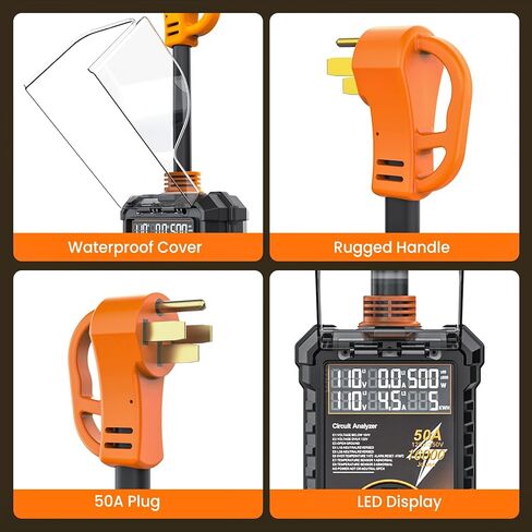 RV Surge Protector 50 amp ، 16000 joules surge guard حماية مع غطاء مقاوم للماء ، أوتوماتيكي فوق/تحت الجهد ودرجة الحرارة ، 6 في 1 شاشة LED لمقطورات السفر in Kuwait