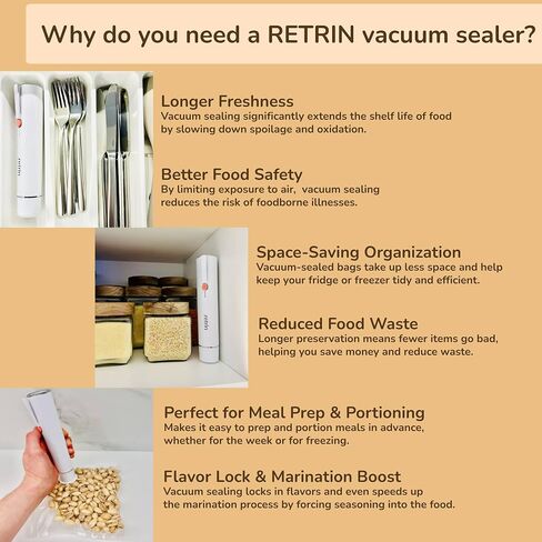 Handheld Vacuum Sealer for Food - Portable Vacuum Sealer for Travel Keeps Food Fresh 5X Longer - Cordless - with Reusable Vacuum Seal Bags - One-Touch Operation - White (sealer + 30 bags) in Kuwait
