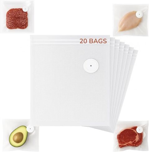 Handheld Vacuum Sealer for Food - Portable Vacuum Sealer for Travel Keeps Food Fresh 5X Longer - Cordless - with Reusable Vacuum Seal Bags - One-Touch Operation - White (sealer + 30 bags) in Kuwait