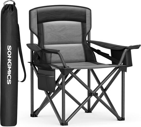 SONGMICS Oversized Lumbar Support Camping Chair, Heavy-Duty Outdoor Folding Chair Comfortable, Padded, Glamping, Cooler Bag, Weight Capacity 450 lb, Ink Black UGCB066B01 in Saudi Arabia