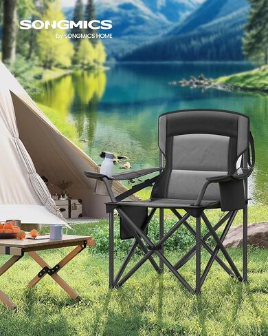 SONGMICS Oversized Lumbar Support Camping Chair, Heavy-Duty Outdoor Folding Chair Comfortable, Padded, Glamping, Cooler Bag, Weight Capacity 450 lb, Ink Black UGCB066B01 in Saudi Arabia