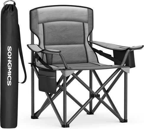 SONGMICS Oversized Lumbar Support Camping Chair, Heavy-Duty Outdoor Folding Chair Comfortable, Padded, Glamping, Cooler Bag, Weight Capacity 450 lb, Ink Black UGCB066B01 in Saudi Arabia