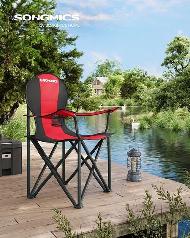 SONGMICS Oversized Lumbar Support Camping Chair, Heavy-Duty Outdoor Folding Chair Comfortable, Padded, Glamping, Cooler Bag, Weight Capacity 450 lb, Ink Black UGCB066B01 in Kuwait