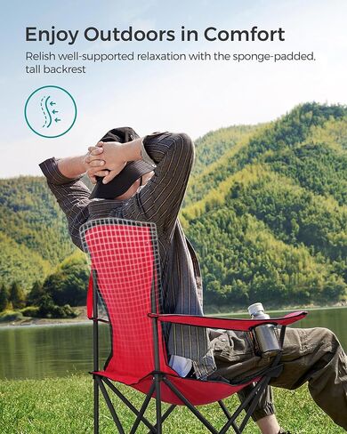 SONGMICS Oversized Lumbar Support Camping Chair, Heavy-Duty Outdoor Folding Chair Comfortable, Padded, Glamping, Cooler Bag, Weight Capacity 450 lb, Ink Black UGCB066B01 in Kuwait