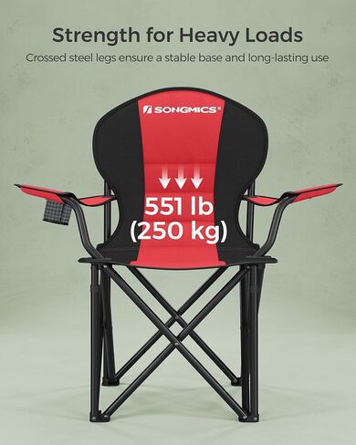 SONGMICS Oversized Lumbar Support Camping Chair, Heavy-Duty Outdoor Folding Chair Comfortable, Padded, Glamping, Cooler Bag, Weight Capacity 450 lb, Ink Black UGCB066B01 in Kuwait