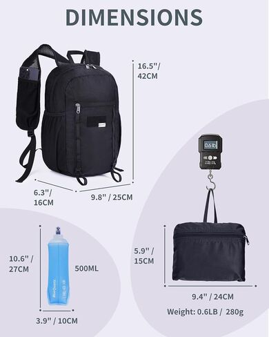 15L Small Hiking Backpack with Soft Flask, Ultralight Hiking Daypack with Chest Pockets for Phone Sternum Straps, Lightweight Foldable Packable Back Pack for Women Men(patent pending) in Saudi Arabia