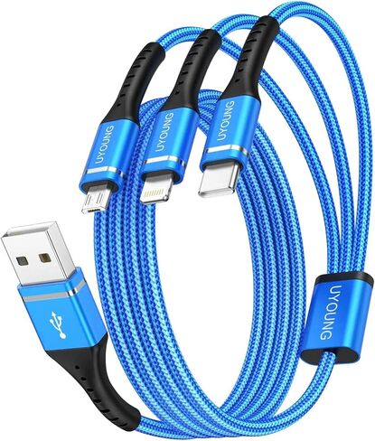 Multi Charging Cable 2Pack 6FT, 3 in 1 Charger Cable Braided Universal Phone Charging Cord with Lightning/Type C/Micro USB Ends, Multiple USB Cable for iPhone 16 15/Samsung/Google Cell Phones and More in Kuwait