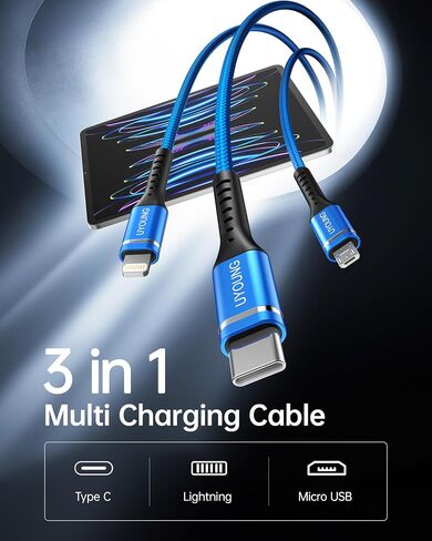 Multi Charging Cable 2Pack 6FT, 3 in 1 Charger Cable Braided Universal Phone Charging Cord with Lightning/Type C/Micro USB Ends, Multiple USB Cable for iPhone 16 15/Samsung/Google Cell Phones and More in Kuwait