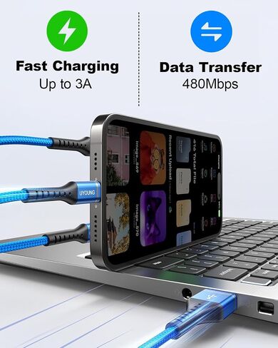 Multi Charging Cable 2Pack 6FT, 3 in 1 Charger Cable Braided Universal Phone Charging Cord with Lightning/Type C/Micro USB Ends, Multiple USB Cable for iPhone 16 15/Samsung/Google Cell Phones and More in Kuwait