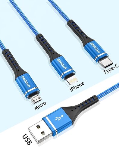 Multi Charging Cable 2Pack 6FT, 3 in 1 Charger Cable Braided Universal Phone Charging Cord with Lightning/Type C/Micro USB Ends, Multiple USB Cable for iPhone 16 15/Samsung/Google Cell Phones and More in Kuwait