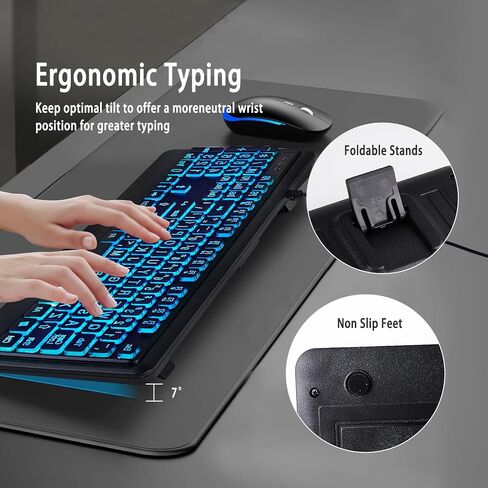 Large Print Backlit Keyboard, Wired Lighted Computer Keyboards with 7-Color Backlight, Light Up Oversize Letter Keys, Foldable Stands, USB Quiet Keyboard for PC, Windows, Laptop (Colorful Backlit) in Saudi Arabia