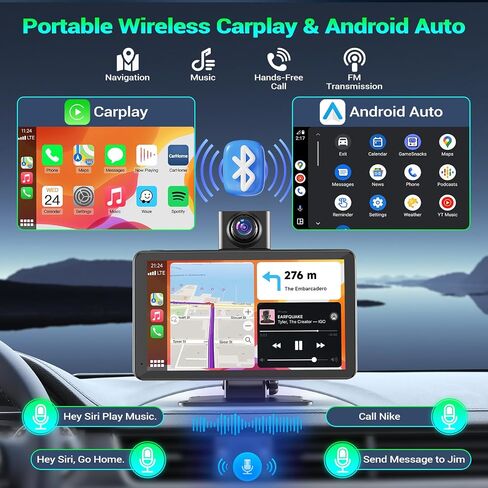 شاشة Carplay للسيارة ، 7 بوصة لاستراتيجية السيارة اللاسلكية المحمولة لـ Apple Carplay & Android Auto ، Carplay Dash Cam ، مستقبلات الصوت مع رابط مرآة/كاميرا خلفية/Bluetooth/Mavigation in Saudi Arabia