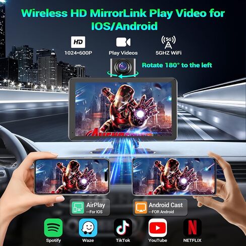 شاشة Carplay للسيارة ، 7 بوصة لاستراتيجية السيارة اللاسلكية المحمولة لـ Apple Carplay & Android Auto ، Carplay Dash Cam ، مستقبلات الصوت مع رابط مرآة/كاميرا خلفية/Bluetooth/Mavigation in Saudi Arabia