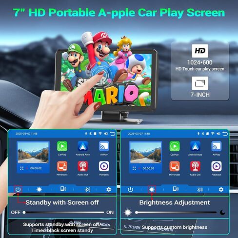 شاشة Carplay للسيارة ، 7 بوصة لاستراتيجية السيارة اللاسلكية المحمولة لـ Apple Carplay & Android Auto ، Carplay Dash Cam ، مستقبلات الصوت مع رابط مرآة/كاميرا خلفية/Bluetooth/Mavigation in Saudi Arabia