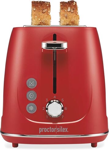 Proctor Silex Plastic 2 Slice Toaster, Bagel, Defrost & Cancel Buttons, Browning Control With 7 Shades, Auto Shutoff, Slide-Out Crumb Tray, Red (22661) in Saudi Arabia