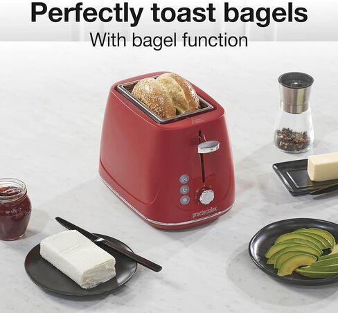 Proctor Silex Plastic 2 Slice Toaster, Bagel, Defrost & Cancel Buttons, Browning Control With 7 Shades, Auto Shutoff, Slide-Out Crumb Tray, Red (22661) in Saudi Arabia