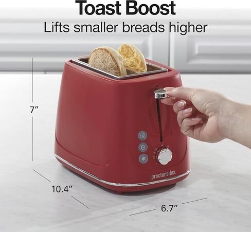 Proctor Silex Plastic 2 Slice Toaster, Bagel, Defrost & Cancel Buttons, Browning Control With 7 Shades, Auto Shutoff, Slide-Out Crumb Tray, Red (22661) in Saudi Arabia