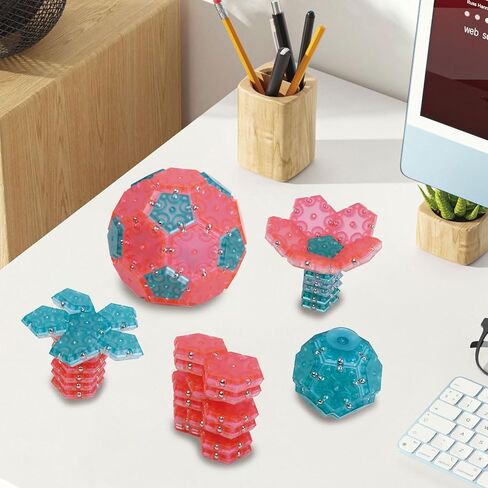 Magnetic Fidget Toy for Adults, 12-Piece Set Magnet Fidget Sphere, Creative Office Decor, Pentagons Magnetic Sensory Desk Toy for Stress Relief & Anxiety, Great Gifts Idea for Adults - Sky Blue in Saudi Arabia