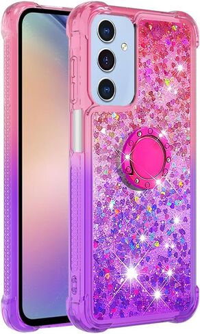 for Samsung Galaxy A15 5G Case Glitter Liquid Floating Case with Ring Holder Slim Fit Bumper Protective Kickstand Shockproof Silicone Case for Samsung A15 5G Case, Pink & Purple in Saudi Arabia