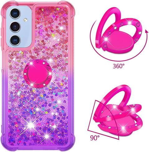 for Samsung Galaxy A15 5G Case Glitter Liquid Floating Case with Ring Holder Slim Fit Bumper Protective Kickstand Shockproof Silicone Case for Samsung A15 5G Case, Pink & Purple in Saudi Arabia