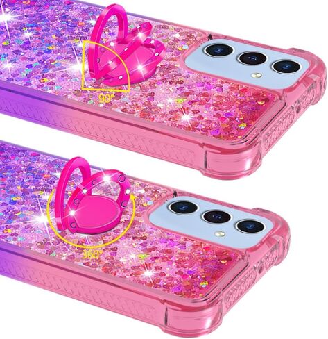 for Samsung Galaxy A15 5G Case Glitter Liquid Floating Case with Ring Holder Slim Fit Bumper Protective Kickstand Shockproof Silicone Case for Samsung A15 5G Case, Pink & Purple in Saudi Arabia