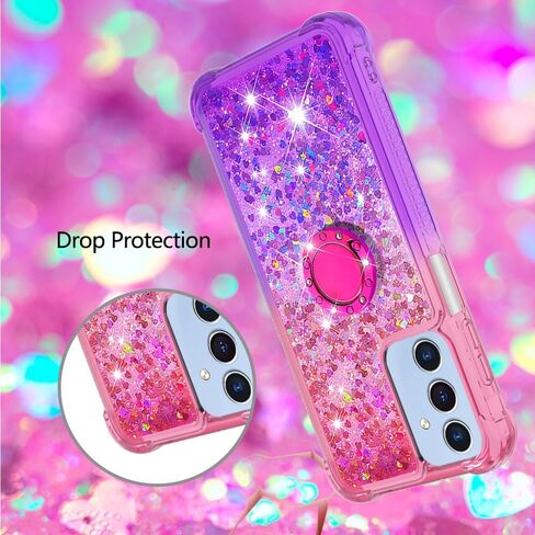for Samsung Galaxy A15 5G Case Glitter Liquid Floating Case with Ring Holder Slim Fit Bumper Protective Kickstand Shockproof Silicone Case for Samsung A15 5G Case, Pink & Purple in Saudi Arabia