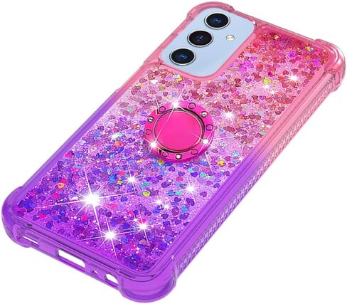 for Samsung Galaxy A15 5G Case Glitter Liquid Floating Case with Ring Holder Slim Fit Bumper Protective Kickstand Shockproof Silicone Case for Samsung A15 5G Case, Pink & Purple in Saudi Arabia