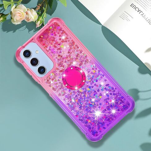 for Samsung Galaxy A15 5G Case Glitter Liquid Floating Case with Ring Holder Slim Fit Bumper Protective Kickstand Shockproof Silicone Case for Samsung A15 5G Case, Pink & Purple in Saudi Arabia