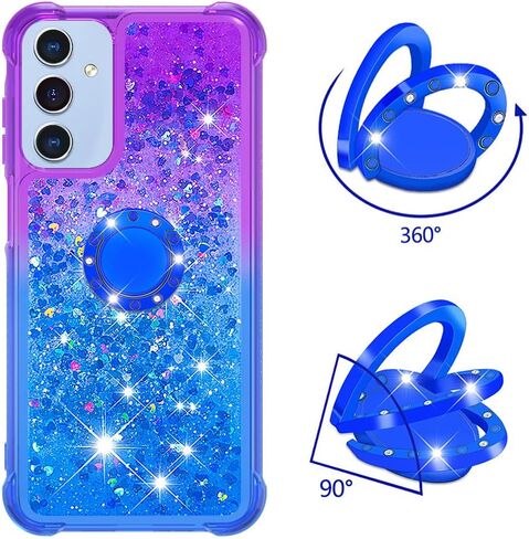 for Samsung Galaxy A15 5G Case Glitter Liquid Floating Case with Ring Holder Slim Fit Bumper Protective Kickstand Shockproof Silicone Case for Samsung A15 5G Case, Pink & Purple in Saudi Arabia