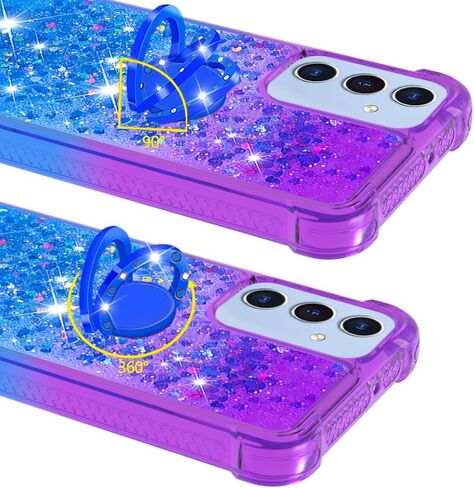 for Samsung Galaxy A15 5G Case Glitter Liquid Floating Case with Ring Holder Slim Fit Bumper Protective Kickstand Shockproof Silicone Case for Samsung A15 5G Case, Pink & Purple in Saudi Arabia