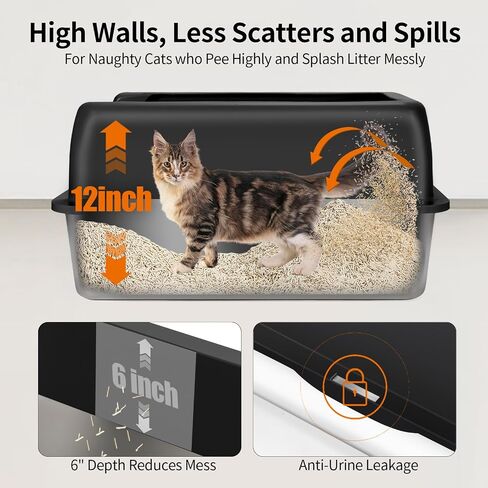 Stainless Steel Litter Box, XL Enclosed Cat Litter Box with Lid for Big Cats, Extra Large Metal Litter Box with lid, High Sided Enclosure, Non-Sticky, Anti-Leakage, Easy Cleaning (Light Grey) in Saudi Arabia