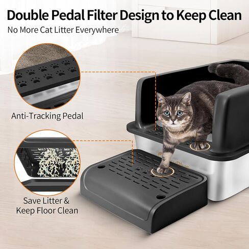 Stainless Steel Litter Box, XL Enclosed Cat Litter Box with Lid for Big Cats, Extra Large Metal Litter Box with lid, High Sided Enclosure, Non-Sticky, Anti-Leakage, Easy Cleaning (Light Grey) in Saudi Arabia