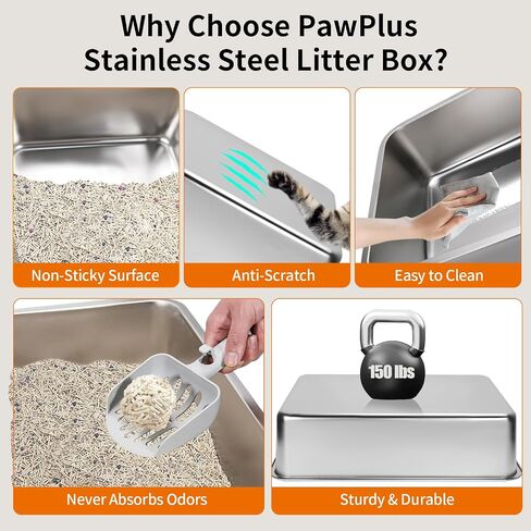 Stainless Steel Litter Box, XL Enclosed Cat Litter Box with Lid for Big Cats, Extra Large Metal Litter Box with lid, High Sided Enclosure, Non-Sticky, Anti-Leakage, Easy Cleaning (Light Grey) in Saudi Arabia
