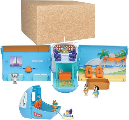 Bluey 3-in-1 Transforming Plane Playset, Transforms from A Plane to A Resort and a Boat! Opens Up to Expand Out to A 27 Inch/ 70cm Wide Holiday Vacation Resort Playset, Over 25 Sounds and Phrases in Saudi Arabia