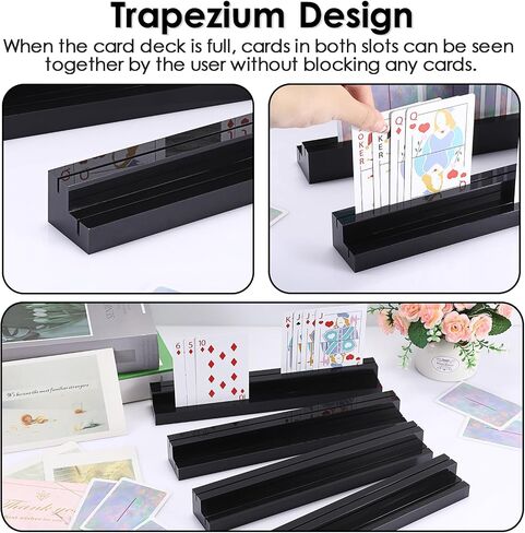 OwnMy 4PCS Clear Acrylic Playing Card Holders with Dual Grooves, Trapezoidal Playing Card Decks Card Stands with 2 Card Slots, Acrylic Game Card Racks for Kids Seniors in Saudi Arabia