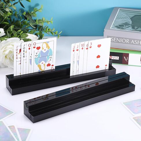 OwnMy 4PCS Clear Acrylic Playing Card Holders with Dual Grooves, Trapezoidal Playing Card Decks Card Stands with 2 Card Slots, Acrylic Game Card Racks for Kids Seniors in Saudi Arabia