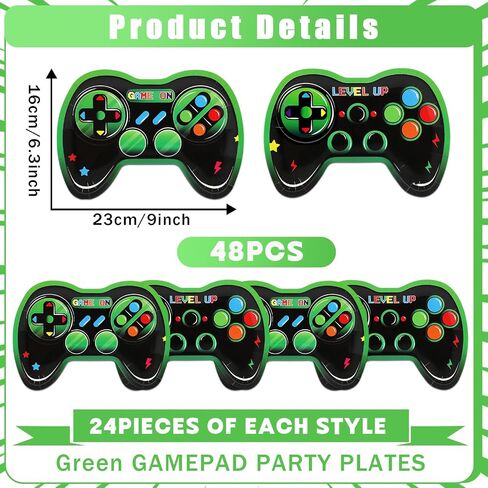 48Pcs Video Game Party Supplies Paper Plates Gaming Birthday Decorations Gamepad Shaped Disposable Plates Game On Controllers Party Tableware Dinnerware Video Gamer Theme Dessert Plates for Boys Kids in Saudi Arabia