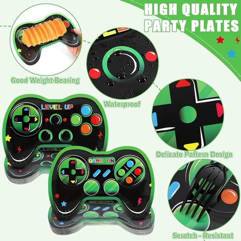 48Pcs Video Game Party Supplies Paper Plates Gaming Birthday Decorations Gamepad Shaped Disposable Plates Game On Controllers Party Tableware Dinnerware Video Gamer Theme Dessert Plates for Boys Kids in Saudi Arabia