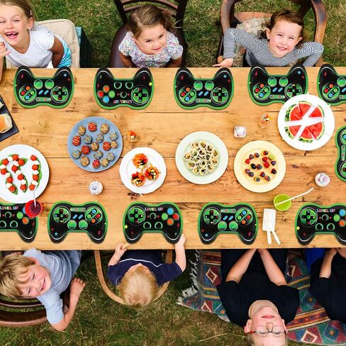 48Pcs Video Game Party Supplies Paper Plates Gaming Birthday Decorations Gamepad Shaped Disposable Plates Game On Controllers Party Tableware Dinnerware Video Gamer Theme Dessert Plates for Boys Kids in Saudi Arabia